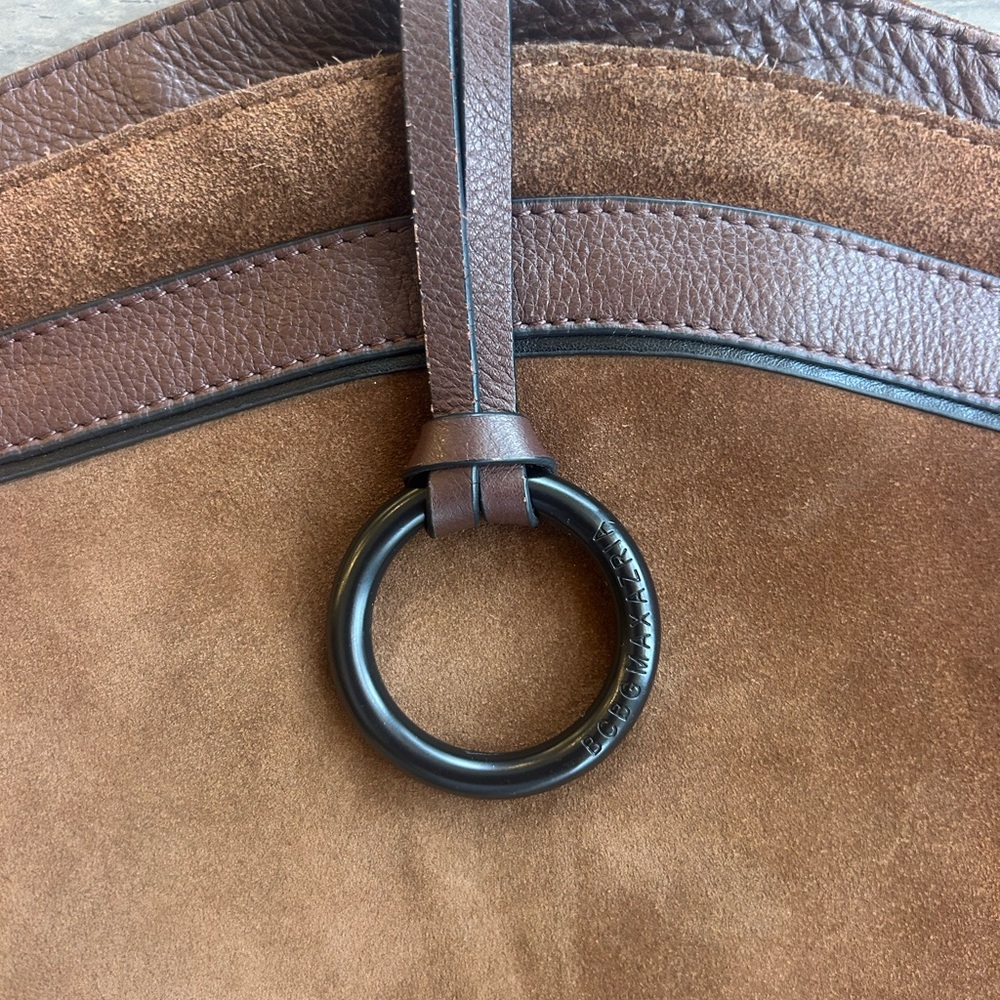 BCBG MAXAZRIA Brown Suede Leather Purse Tote Shoulder Bag - Picture 6 of 10